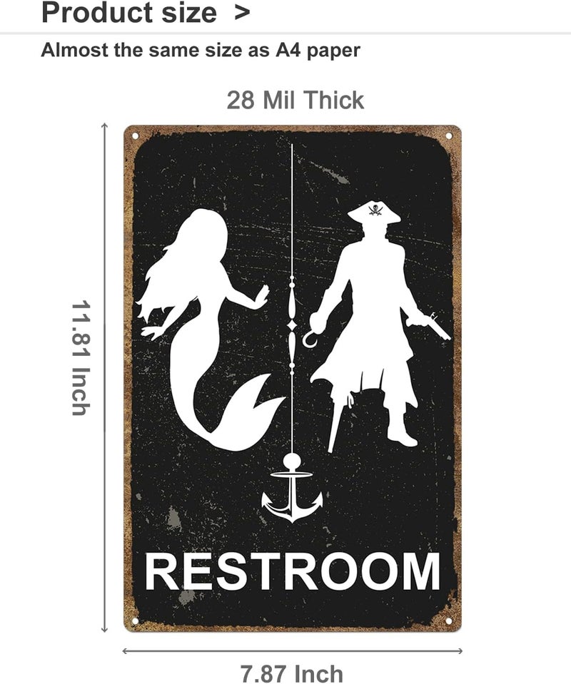 ALKB Nautical Themed Vintage Restroom Door Sign Fun Mermaid and Pirate Sign Suitable for Ocean, Beach, Ship Themed Wall Decor 8x12 Inch - Image 5